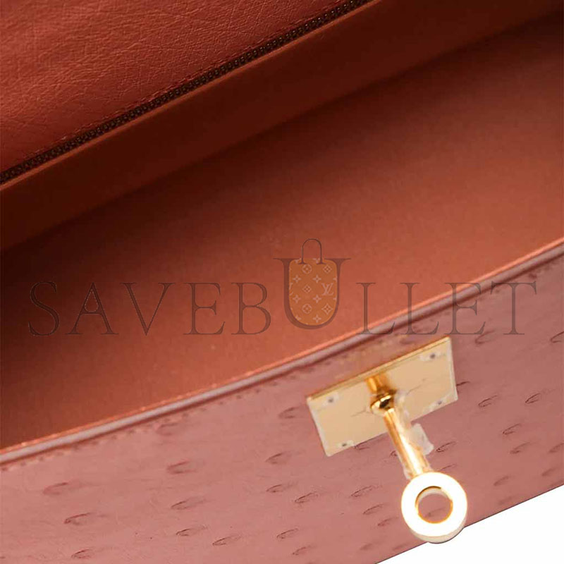 HERMÈS MASTER KELLY 25 OSTRICH CERAMIC PINK GOLD HARDWARE (25*17*7cm)